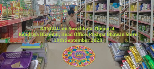 Rangoli made on Store Entrance on 19.09.2023 at Kendriya Bhandar, Lodhi Road Porta Cabin Store